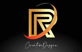 overzicht letter r logo ontwerp in zwarte en gouden kleuren vector icon