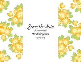 bewaar de datum bruiloft uitnodiging kaartsjabloon met gouden bloemen. vector