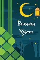 ramadan kareem wens- en cadeaukaart plat ontwerp illustraion met islamitisch en religieus symbool vector