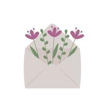 wilde tuin bloeiende bloemen in envelop. illustratie voor floristische kaarten, cadeaulabels, winkels, 8 maart en paaskaarten, huwelijksgeschenken en uitnodiging. vector