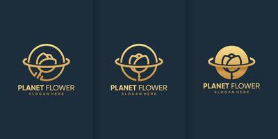 planeet bloem logo sjabloon met gouden stijl premium vector