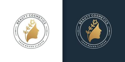 schoonheidscosmetica-logo voor vrouwen met gouden concept premium vector