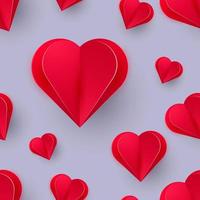 decoratieve 3d rode harten op rode achtergrond met schaduw. naadloos patroon. Valentijnsdag. vectorillustratie. kan worden gebruikt voor behang, textiel, uitnodigingskaart, webpagina-achtergrond. vector