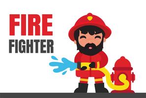 Cartoon brandweerlieden die branden met hoge druk blussen vector
