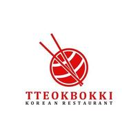 Koreaans voedsellogo tteokbokki, tteokbokki restaurantlogo met rode kleur vector