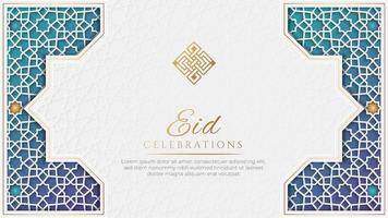 eid mubarak witte en blauwe luxe islamitische achtergrond met decoratief ornamentpatroon vector