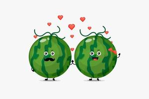 schattig watermeloenkarakter wordt verliefd vector