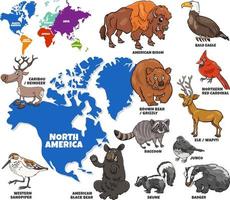 educatieve illustratie van cartoon Noord-Amerikaanse dieren set vector