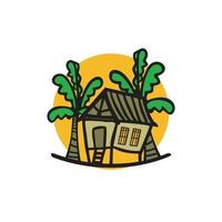 houten huis logo-ontwerp, inheems dorpslogo vector