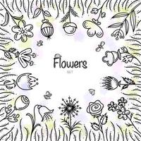 bloemen set frame met bijen en lieveheersbeestjes vector