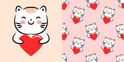 schattig ontwerp met kawaii kat knuffel het hart van liefde vector