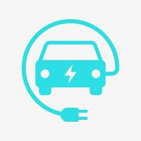 elektrisch voertuig opladen vector pictogram geïsoleerd op een witte achtergrond. elektrische auto symbool. elektrische auto icoon met cirkelvormige oplaadkabel