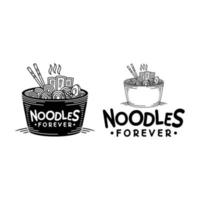 set verzameling ramen udon noodle quotes afbeelding, logo, label, badge en embleem vector