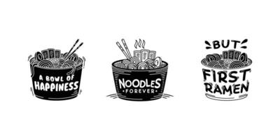 set verzameling ramen udon noodle quotes afbeelding, logo, label, badge en embleem vector