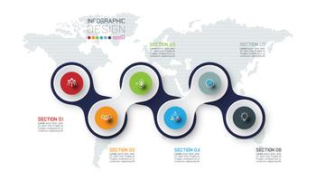 Cirkel gekoppeld aan zakelijke pictogram infographics op de achtergrond van de wereldkaart. vector