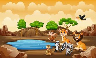 scène met wilde dieren in het savanneveld vector