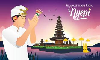 selamat hari raya nyepi. vertaling gelukkige dag van stilte nyepi. geschikt voor wenskaart vector