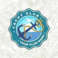 jachtclub patch. vector. concept voor shirt, print, stempel of tee. vintage typografieontwerp met zeeanker en het silhouet van de kabelknoop. klassieke watersport. vector