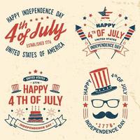 set vintage 4 juli ontwerp. vierde van juli felicitatie klassieke ansichtkaart. onafhankelijkheidsdag wenskaart. patriottische banner voor websitesjabloon. vectorillustratie. vector