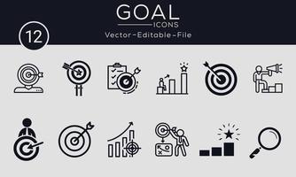 set van doel concept iconen ontwerp. bevat dergelijke pictogrammen prestaties, productiviteit, proces, tijdbeheer en meer, kan worden gebruikt voor web en apps. gratis vector