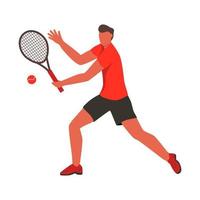 een jonge man tennissen. een plat karakter. vector illustratie.