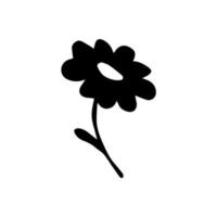 handgetekende eenvoudige vector tekening. zwarte madeliefje bloem silhouet geïsoleerd op een witte achtergrond. element van de natuur, plant.