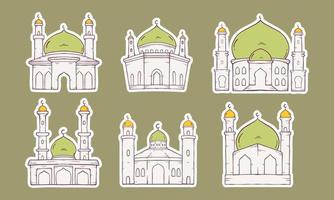 set van islamitische moskee. illustratie vectorafbeelding. ontwerpconcept moskee met handgetekende schetsstijl vector