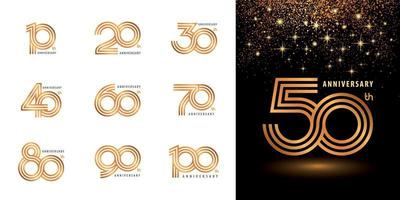 set van verjaardag logo ontwerp, vieren verjaardag logo drievoudige lijn gouden voor feest. oneindige lus logo vector. vector