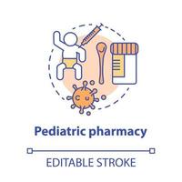 pediatrische apotheek concept icoon. kinderen medicatie idee dunne lijn illustratie. vaccinatie en ziekte medicijnen voor baby's. behandeling van kinderen. vector geïsoleerde overzichtstekening. bewerkbare streek