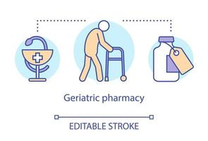 apotheek concept icoon. geriatrische patiënt behandeling idee dunne lijn illustratie. ouderdomsziekten medicatie therapie. zorg voor senioren. vector geïsoleerde overzichtstekening. bewerkbare streek