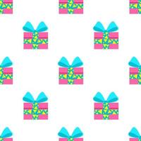 naadloze patroon van geschenken in roze dozen met blauw lint. vector
