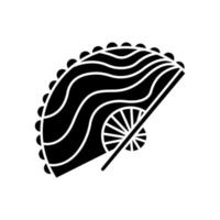 handheld fan glyph icoon. Indonesische handgemaakte stof. Balinese ambachten en kunsttraditie. versierde ventilator. typisch souvenir uit Bali. silhouet symbool. negatieve ruimte. vector geïsoleerde illustratie