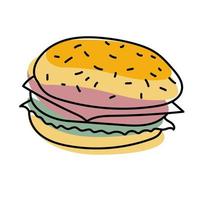 hamburger doodle pictogram vectorillustratie voor web. handgetekende hamburger in lineaire stijl vector