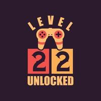level 22 ontgrendeld, 22e verjaardag voor gamers vector