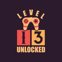 level 13 ontgrendeld, 13e verjaardag voor gamers vector