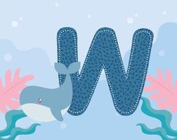 walvis en letter w kaart vector