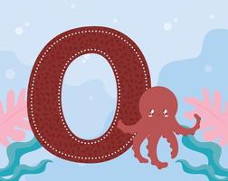 octopus en letter o kaart vector