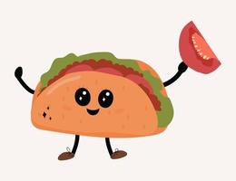 illustratie van een vector kawaii icoon van een cartoon mascotte taco. schattig taco karakter. geschikt voor webbestemmingspagina, banner, flyer, sticker, ansichtkaart