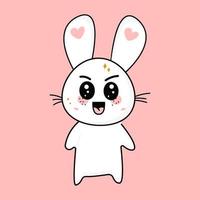 schattig grappig kawaii emotioneel klein konijntje. platte vectorillustratie van een personagepictogram uit de kawaii-tekenfilm vector