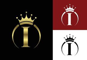 eerste i monogram alfabet met een kroon. koninklijk, koning, koningin luxe symbool. lettertype embleem. vector