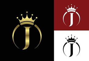 eerste j monogram alfabet met een kroon. koninklijk, koning, koningin luxe symbool. lettertype embleem. vector