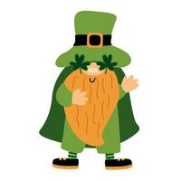 st. patrick's day grappige kabouter met klavervormige bril. cartoon afbeelding geïsoleerd op wit. geweldig voor wenskaarten, pubuitnodigingen, posters, t-shirts design. mannelijk karakter. vector