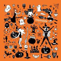halloween silhouetten. heks, pompoen, zwarte kat en spin voor Halloween-feestdecor. vector zwart-wit pictogrammen.