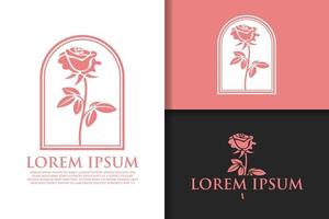 minimalistische vrouwelijke roze bloem handgetekende logo set vector