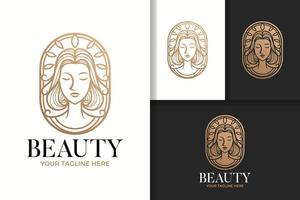 vrouwelijke vrouw schoonheid gouden lijn kunst logo en vector pictogrammalplaatje