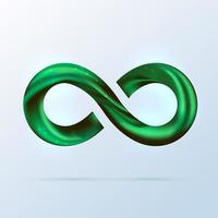 groene fusion swoosh lint oneindigheid symbool achtergrond met tinten. vector 3D-volume illustratie op lichte achtergrond. schitter oneindigheidsteken, logo voor presentatie. mint neon spiraal golvende lijn.