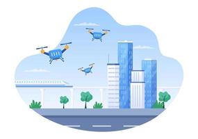 drone met camera-afstandsbediening aangedreven vliegend naar het nemen van fotografie en video-opname in platte cartoon achtergrondillustratie vector