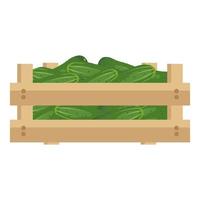 houten kist met groene komkommer. heerlijke gezonde groente, vers voedsel voor saladebereiding, oogst. platte vectorillustratie vector