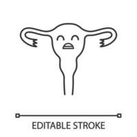 triest baarmoeder lineair pictogram. vrouwen ziekten. onvruchtbaarheid. dunne lijn illustratie. ongezond vrouwelijk voortplantingssysteem. contour symbool. vector geïsoleerde overzichtstekening. bewerkbare streek