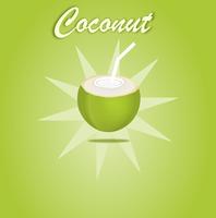 Kokosnootwater open voor drank groen fruit op groen ontwerp als achtergrond voor banner of affiche. Vector en illustratie.